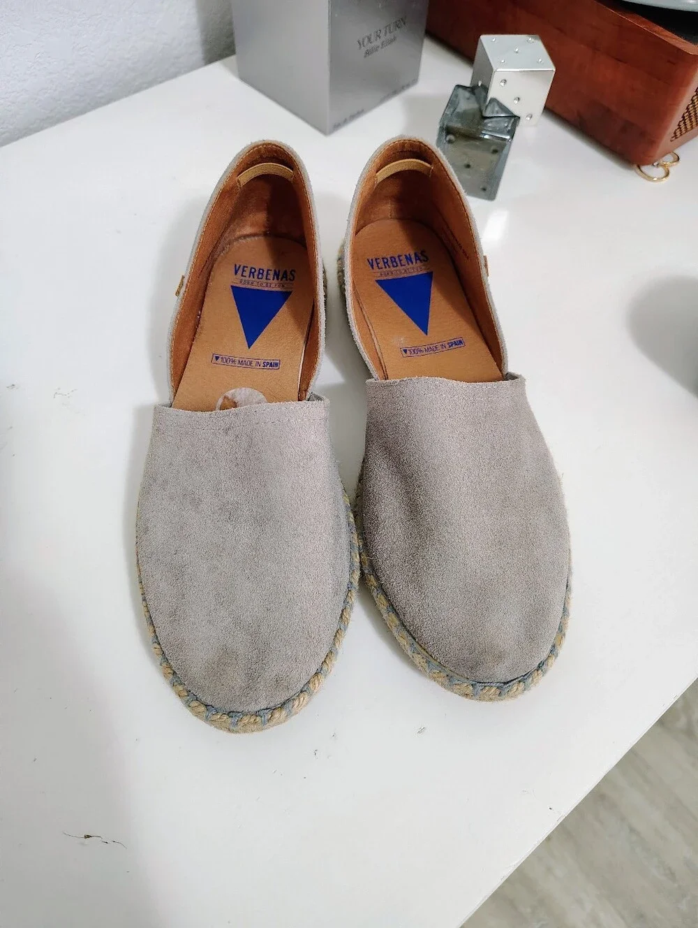 VERBENAS CARMEN ESPADRILLES FLATS Gray Suede Casual Slip-On Shoes Made In Spain